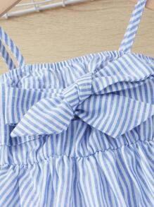SHEIN Body Camiseta De Bebé Niña A Rayas Con Lazo En La Parte Frontal - Azul y blanco - Ver 4
