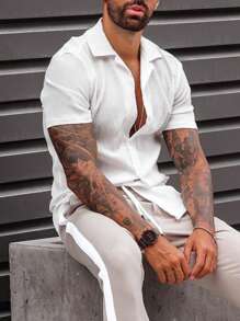 男士素色前排扣西裝領襯衫 - 白色 - 查看 3