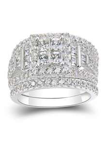 Cubic Zirconia Decor Ring - Silver - View 1