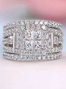 Cubic Zirconia Decor Ring - Silver - View 2