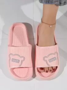 Giày trượt Preppy cho nữ, Dép họa tiết chữ cái họa tiết gấu hoạt hình - Hồng - Xem 1