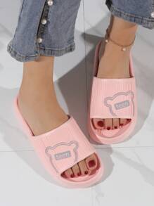Giày trượt Preppy cho nữ, Dép họa tiết chữ cái họa tiết gấu hoạt hình - Hồng - Xem 2