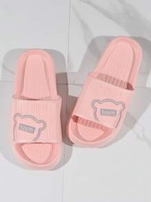 Giày trượt Preppy cho nữ, Dép họa tiết chữ cái họa tiết gấu hoạt hình - Hồng - Xem 3