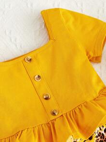 SHEIN Bebé Top de cuello cuadrado bajo con fruncido & Pantalones acampanados con estampado floral - Multicolor - Ver 3