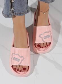 Giày trượt Preppy cho nữ, Dép họa tiết chữ cái họa tiết gấu hoạt hình - Hồng - Xem 4