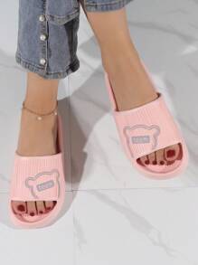 Giày trượt Preppy cho nữ, Dép họa tiết chữ cái họa tiết gấu hoạt hình - Hồng - Xem 5