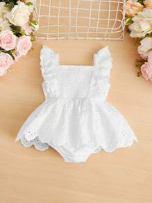 SHEIN Baby Eyelet Embroidery Ruffle Trim Schiffy Bodysuit - White - View 2