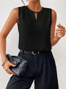 Firerie Keyhole Neckline Sleeveless Blouse - Black - View 4