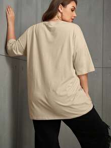 SHEIN EZwear Áo thun Plus size Thú vật Giải trí - Màu Khaki - Xem 2