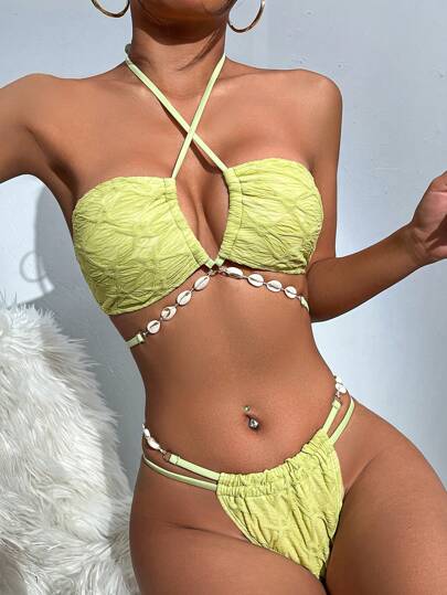 Criss Cross Halter Bikini Set For Summer Beach