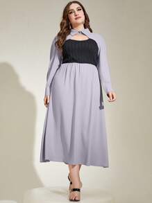 Modelyn Plus Two Tone Cut Out Front Dress - Purple - View 1