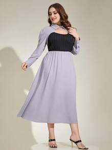 Modelyn Plus Two Tone Cut Out Front Dress - Purple - View 3