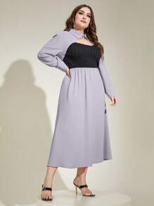 Modelyn Plus Two Tone Cut Out Front Dress - Purple - View 5