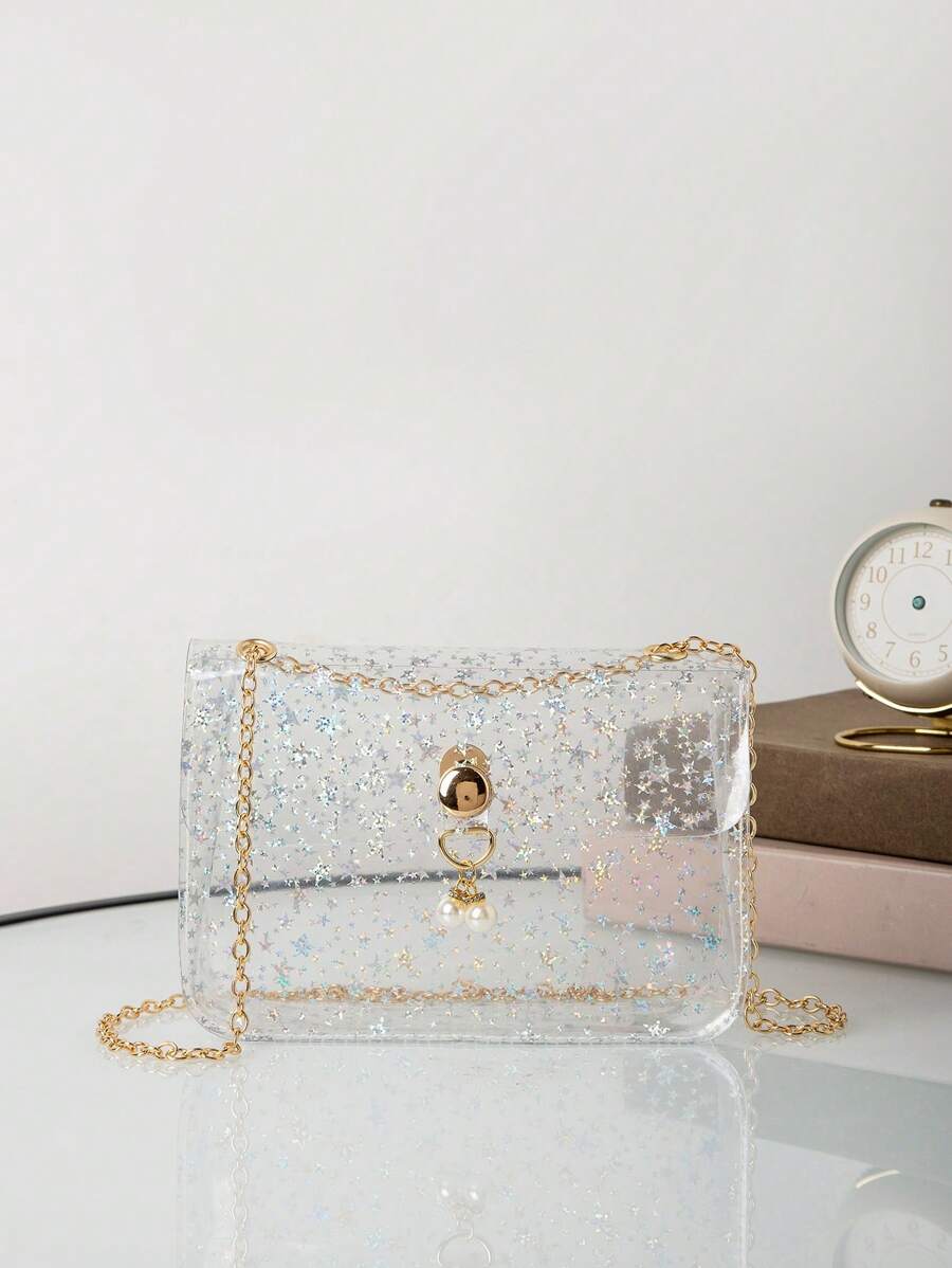Star Print Flap Chain Túi vuông thời trang rõ ràng - Nhiều màu - Xem 1