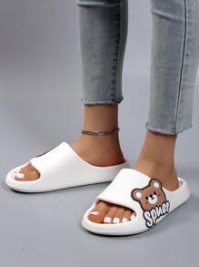 Preppy Slides For Women, Cartoon Bear Pattern Single Band EVA Slippers - White - View 5