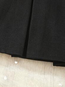 SHEIN Đầm em bé Nơ Bướm Xếp li Nút phía trước Khối Màu - Đen và trắng - Xem 6