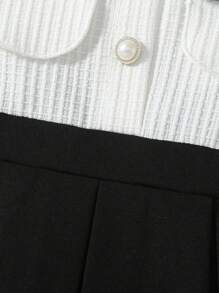 SHEIN Đầm em bé Nơ Bướm Xếp li Nút phía trước Khối Màu - Đen và trắng - Xem 7