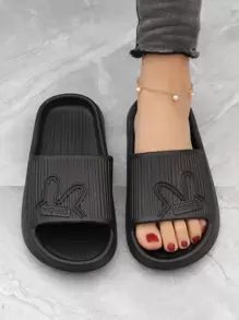 時尚拖鞋適用於女士字母圖案單帶拖鞋 - 黑色 - 查看 1