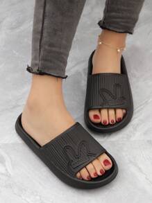 時尚拖鞋適用於女士字母圖案單帶拖鞋 - 黑色 - 查看 2