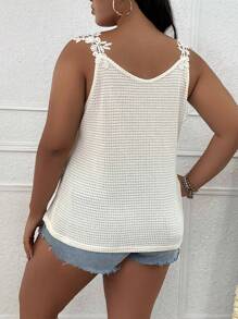 SHEIN Clasi 大碼貼花細節華夫格編織吊帶上衣 - 杏色 - 查看 2