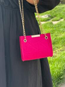 針腳細節方包迷你螢光紅前衛毛氈 - 玫紅色 - 查看 3