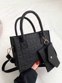 Bolsa cuadrada con patrón geométrico fieltro con monedero - Negro - Ver 7