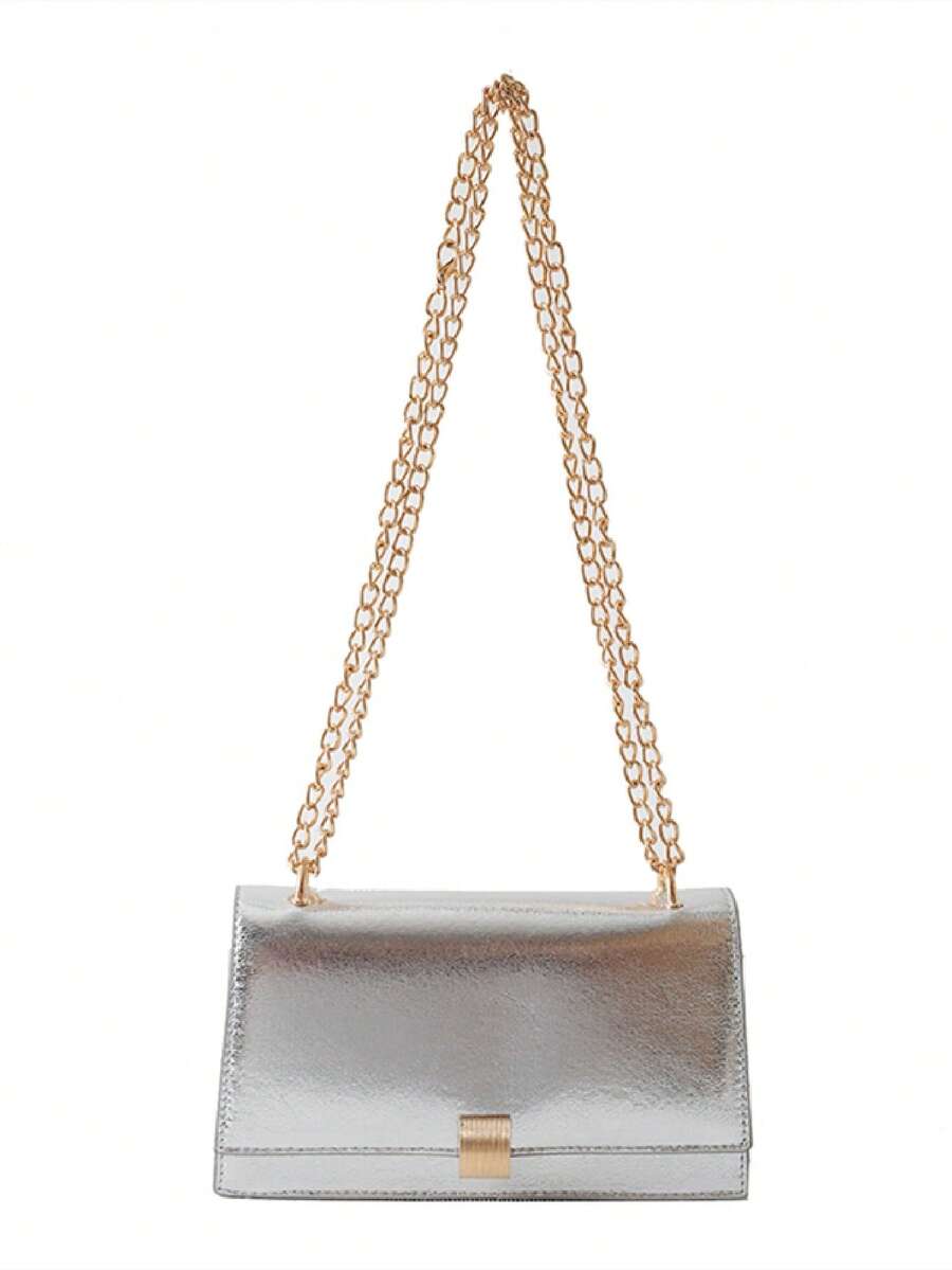 Minimalist Square Bag Small Flap Funky Silver - Silver - View 1