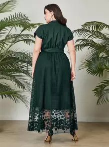 Modelyn Plus Notched Neckline Belted Dress - Army Green - View 2