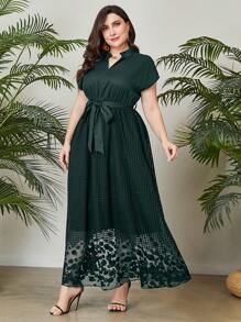 Modelyn Plus Notched Neckline Belted Dress - Army Green - View 3