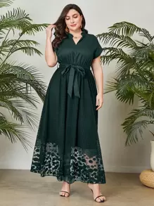 Modelyn Plus Notched Neckline Belted Dress - Army Green - View 4