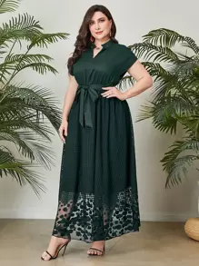 Modelyn Plus Notched Neckline Belted Dress - Army Green - View 5