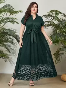 Modelyn Plus Notched Neckline Belted Dress - Army Green - View 6