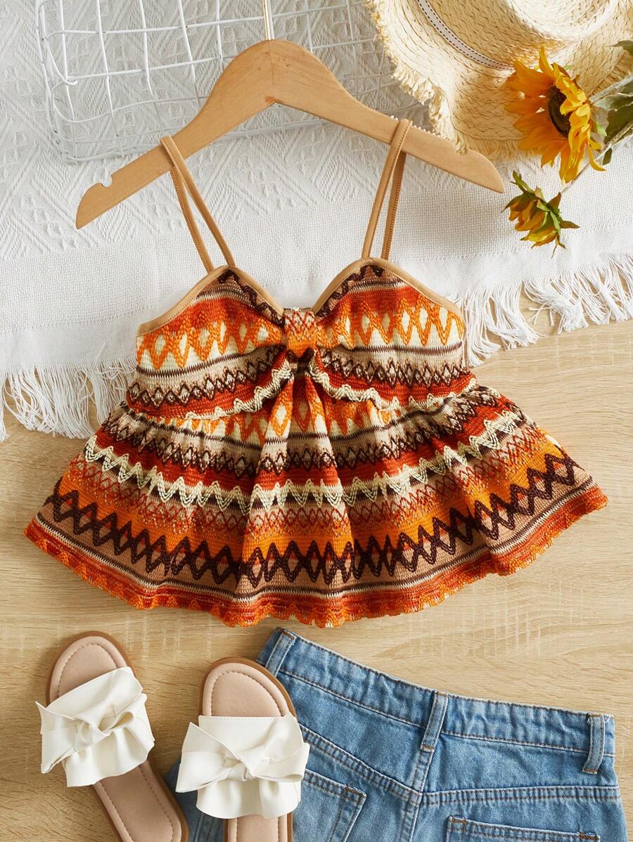 SHEIN Tween Girl Chevron Print Ruffle Hem Cami Top - Multicolor - View 1