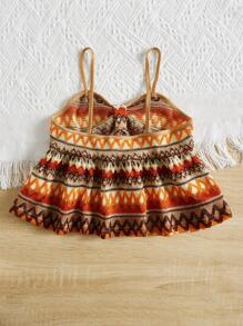 SHEIN Tween Girl Chevron Print Ruffle Hem Cami Top - Multicolor - View 2