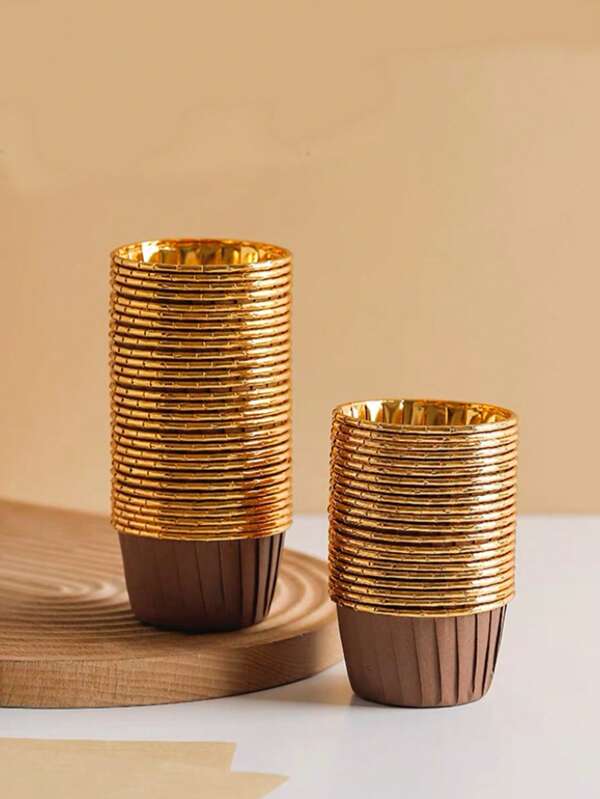 50 قطعة / علبة من أكواب الخبز المقاومة للشحوم والحرارة ورق فويل ذهبي لخبز الكعك، المافن، الجبنة المخبوزة، البقلاوة، رائع للاجتماعات العائلية، عيد الميلاد، ، حفلات عيد الميلاد