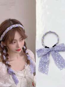 1入組女士花朵圖案人造珍珠裝飾編織細節時尚髮箍適用於頭髮裝飾用品