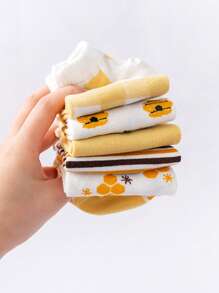 5pairs Women Cartoon Bee & Striped Pattern Cute Ankle Socks, For Daily Life - Multicolor - View 2