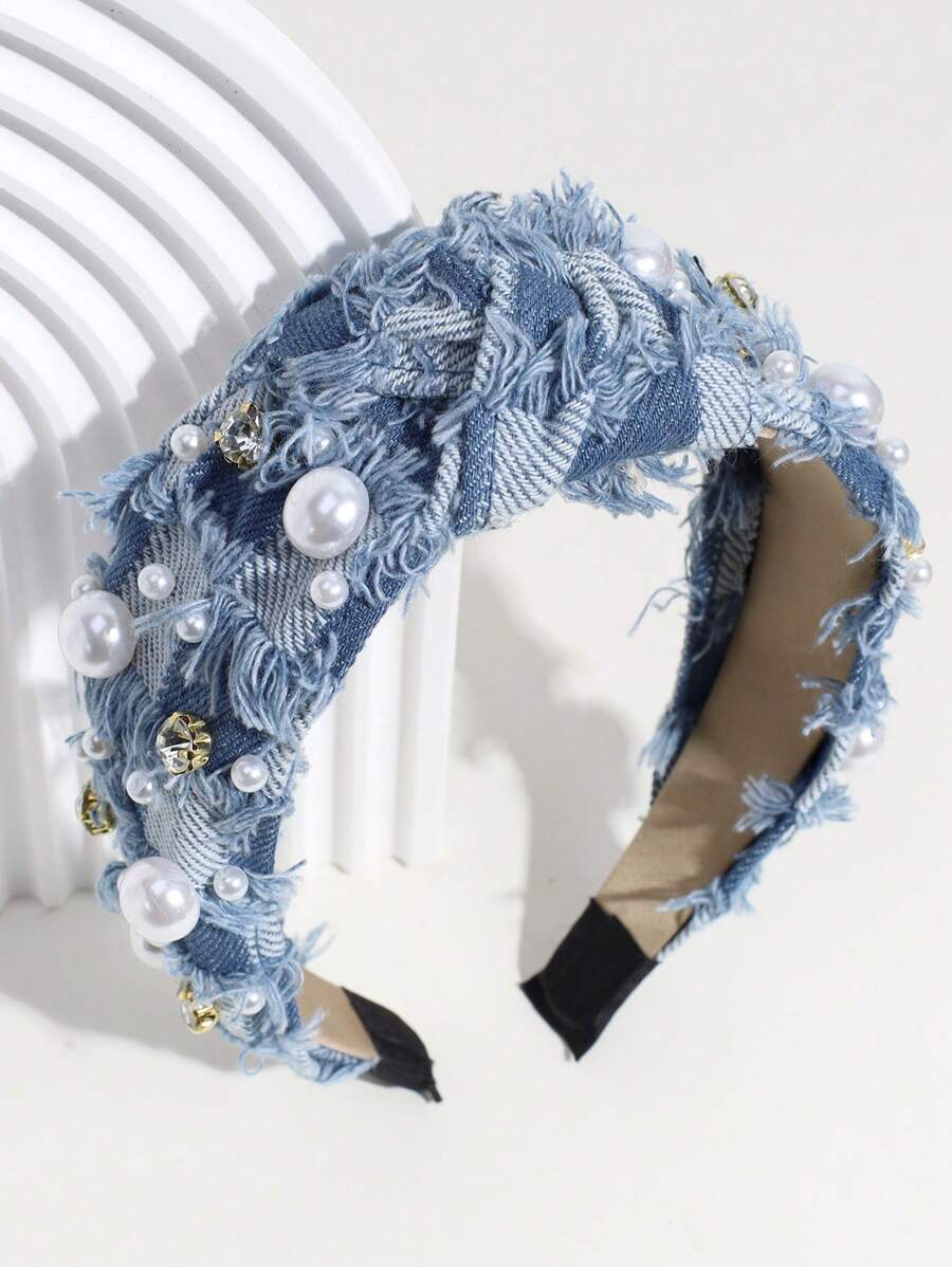 皇家1件装女士仿珍珠水钻装饰打结设计时尚发箍，可作装饰头饰、发箍、发圈、发带、发箍头饰、发饰、头饰等。