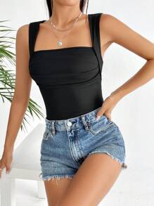 Chiquease Solid Ribbed Knit Tank Bodysuit - Black - View 4
