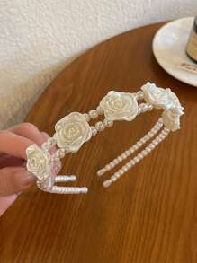 1入組女士花和人造珍珠裝飾優雅頭帶日常裝飾