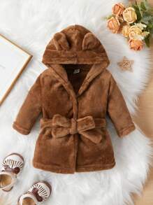 嬰兒卡通耳朵設計連帽毛絨浴袍睡衣