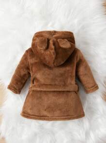 嬰兒卡通耳朵設計連帽毛絨浴袍睡衣