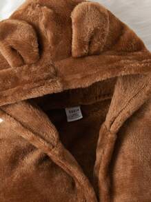 嬰兒卡通耳朵設計連帽毛絨浴袍睡衣