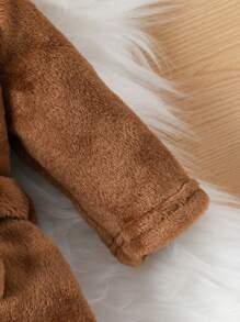 嬰兒卡通耳朵設計連帽毛絨浴袍睡衣