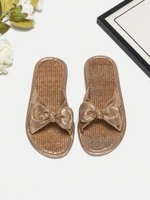 Girls Metallic Fun Knot Party Slippers For Outdoor - Champagne - View 5