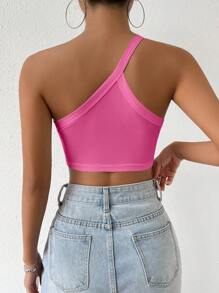 SHEIN EZwear Áo nữ Gân đan màu trơn Giải trí - Màu Hồng Tươi - Xem 2