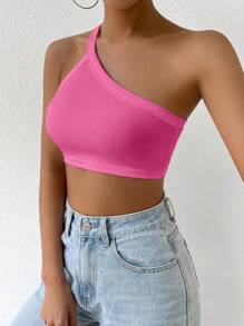 SHEIN EZwear Áo nữ Gân đan màu trơn Giải trí - Màu Hồng Tươi - Xem 5