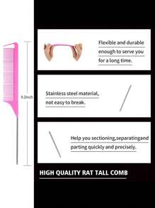 3pcs Hair Styling Comb Set Hair Brush - Pink - View 5