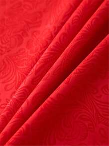 Bộ Drap Trang Trí Xù Thêu Hoa, 1 Drap Phẳng & 2 Áo Gối, Bộ Chăn Ga Gối Polyester Hiện Đại Cho Cả Mùa - Đỏ - Xem 4