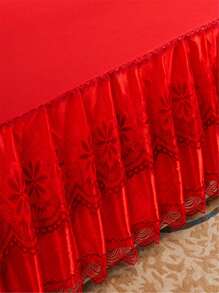 Bộ Drap Trang Trí Xù Thêu Hoa, 1 Drap Phẳng & 2 Áo Gối, Bộ Chăn Ga Gối Polyester Hiện Đại Cho Cả Mùa - Đỏ - Xem 6